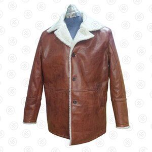 German Classic Real Sheepskin Shearling Leather Coat for Men